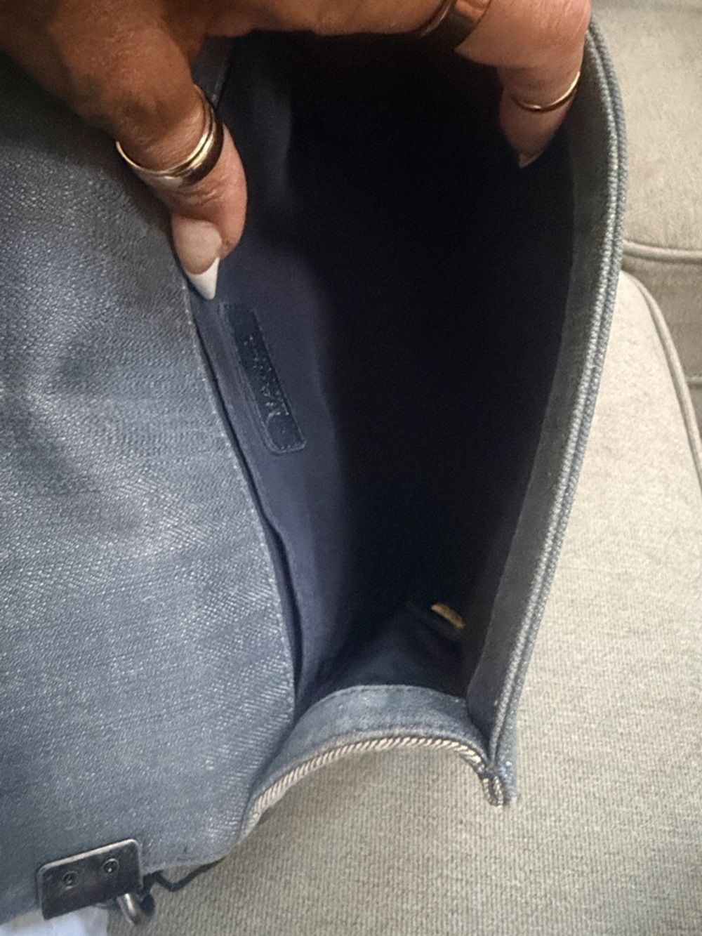 CHANEL Gray and Silver Chevron Crossbody Boy Bag. - Picture 7 of 9